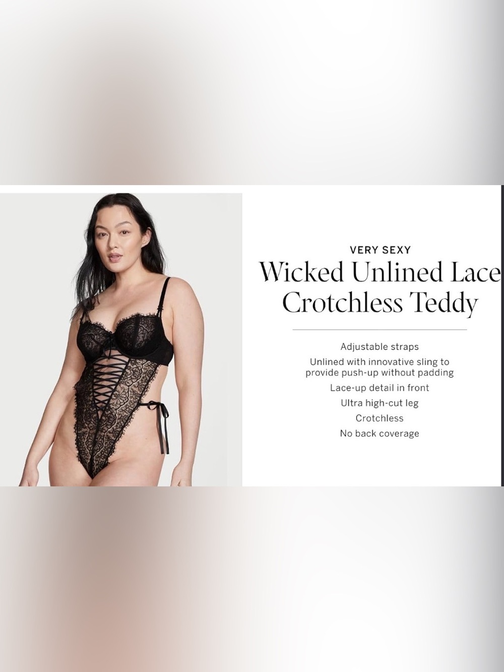 VS Very Sexy Wicked Unlined Lace-Up Crotchless Bodysuit - Black